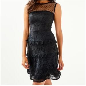 NWT Lilly Pulitzer Kasee Black Tiered Lace Floral Lace Illusion Sleeveless Dress
